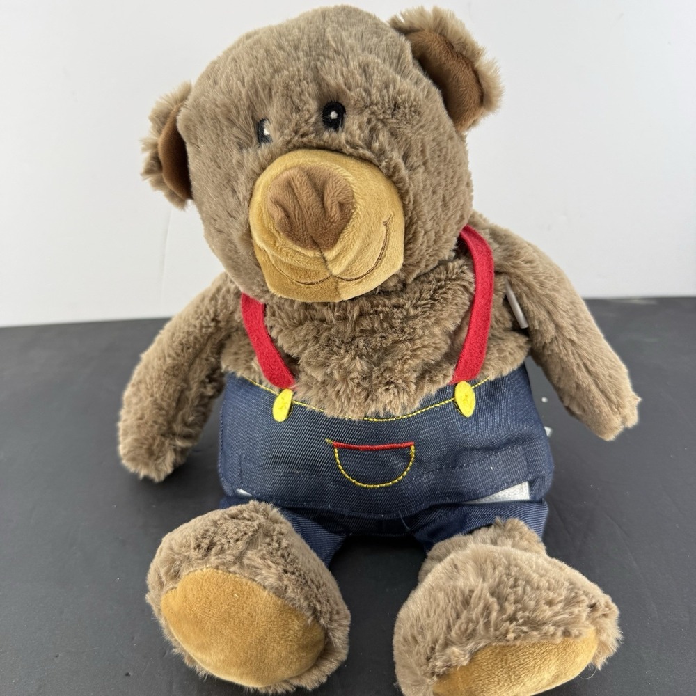 Cozy Hugs Plush Bear Brown Beige with Blue Overalls Red Suspenders